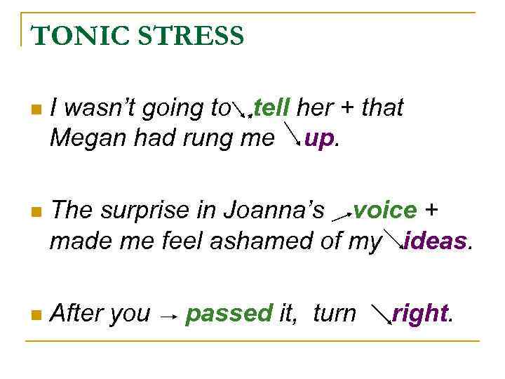 TONIC STRESS n I wasn’t going to tell her + that Megan had rung