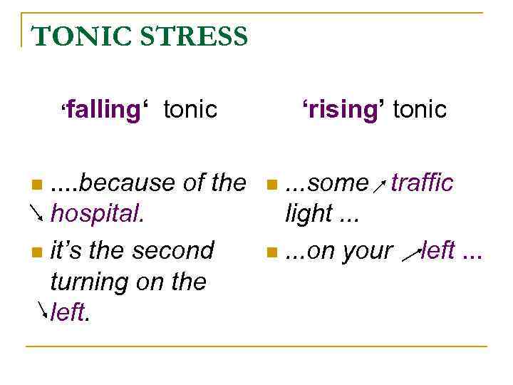 TONIC STRESS ‘falling‘ tonic . . because of the hospital. n it’s the second