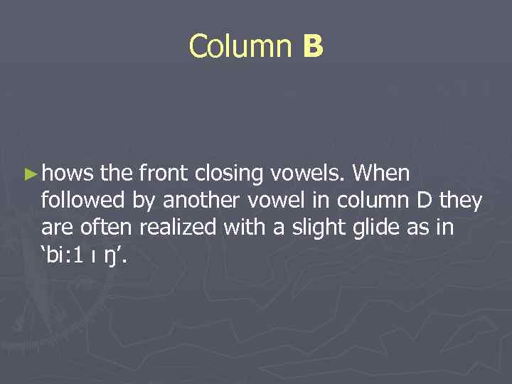Column В ► hows the front closing vowels. When followed by another vowel in