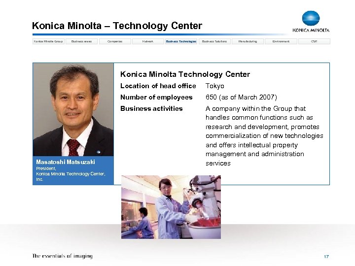 Konica Minolta – Technology Center Konica Minolta Group Business areas Companies Network Business Technologies