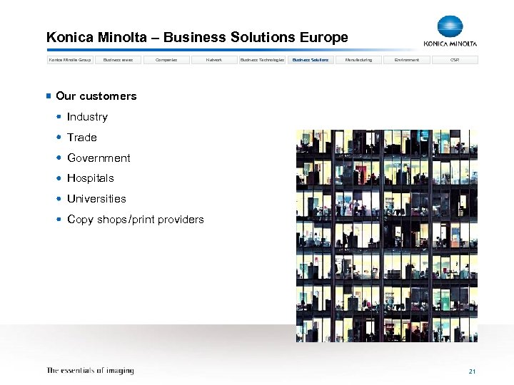 Konica Minolta – Business Solutions Europe Konica Minolta Group Business areas Companies Network Business
