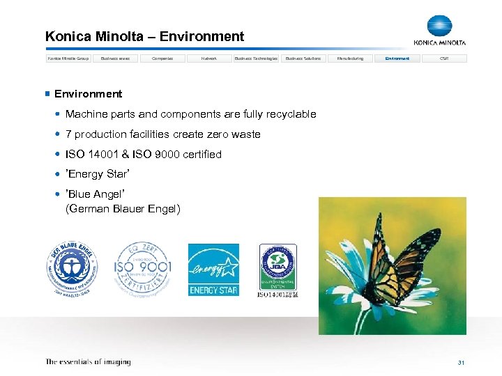 Konica Minolta – Environment Konica Minolta Group Business areas Companies Network Business Technologies Business