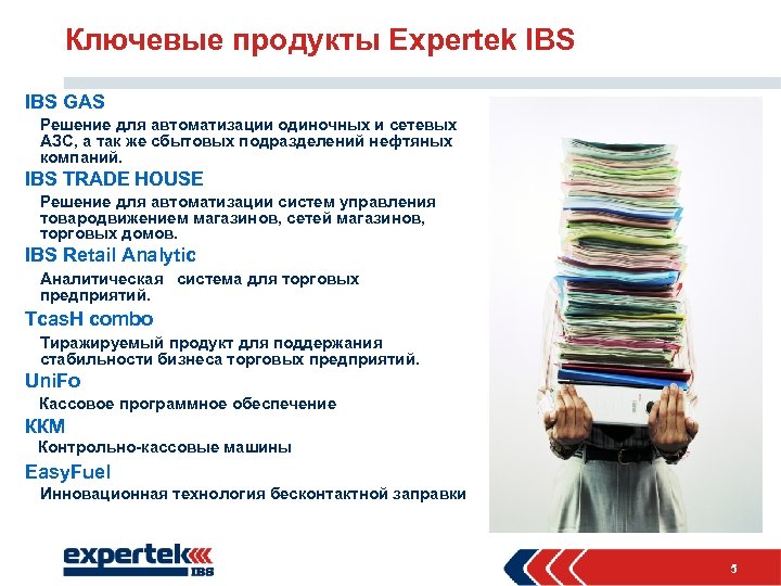 Ключевые продукты Expertek IBS GAS Решение для автоматизации одиночных и сетевых АЗС, а так