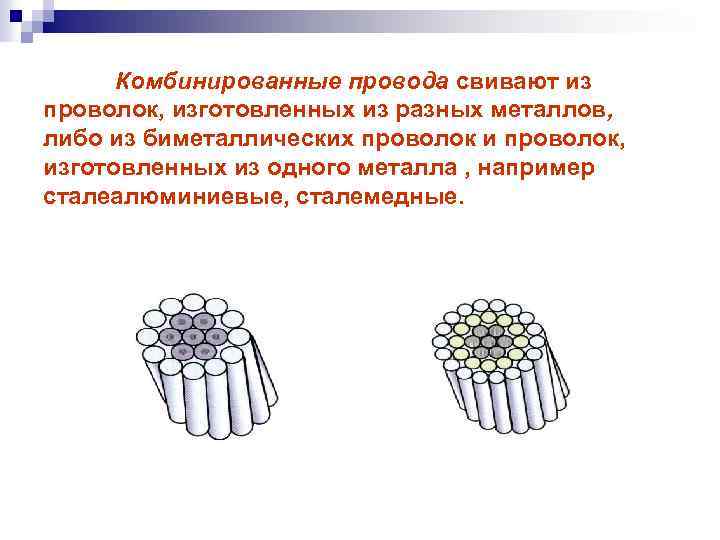 Комбинированные провода свивают из проволок, изготовленных из разных металлов, либо из биметаллических проволок и