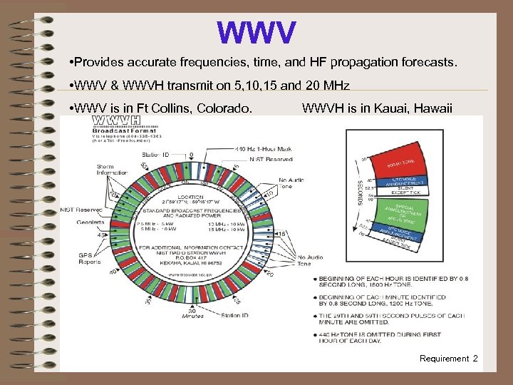 WWV • Provides accurate frequencies, time, and HF propagation forecasts. • WWV & WWVH