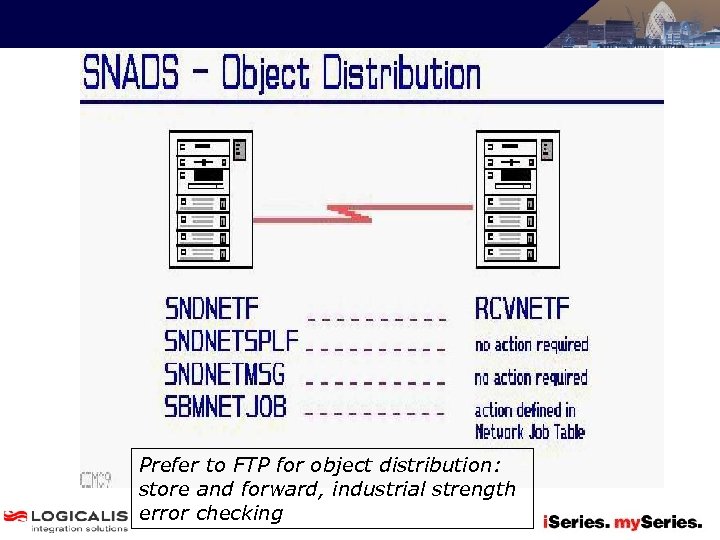 Prefer to FTP for object distribution: store and forward, industrial strength error checking 