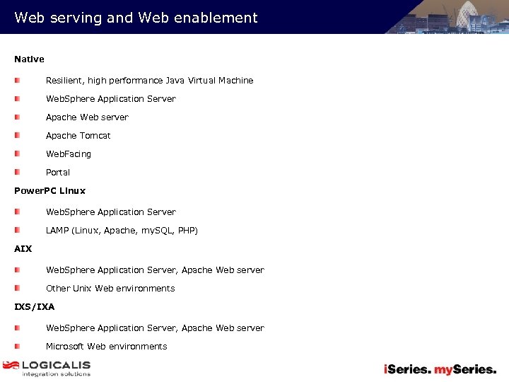 Web serving and Web enablement Native Resilient, high performance Java Virtual Machine Web. Sphere