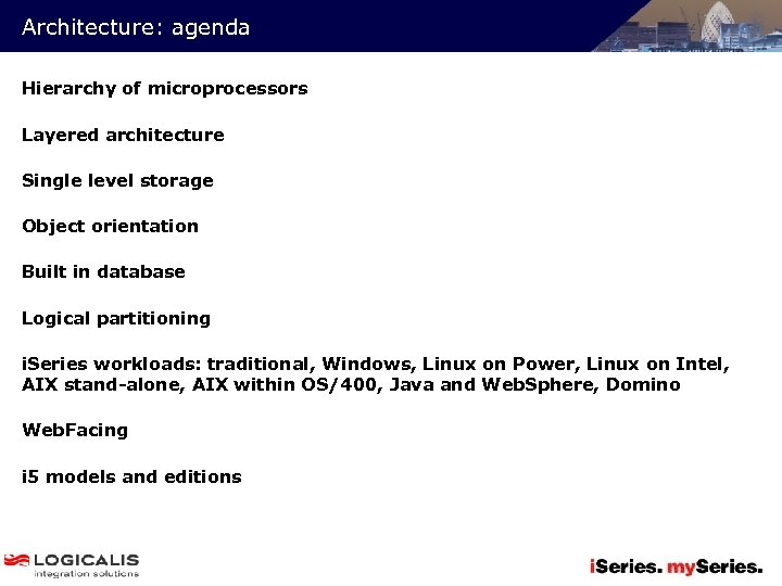 Architecture: agenda Hierarchy of microprocessors Layered architecture Single level storage Object orientation Built in