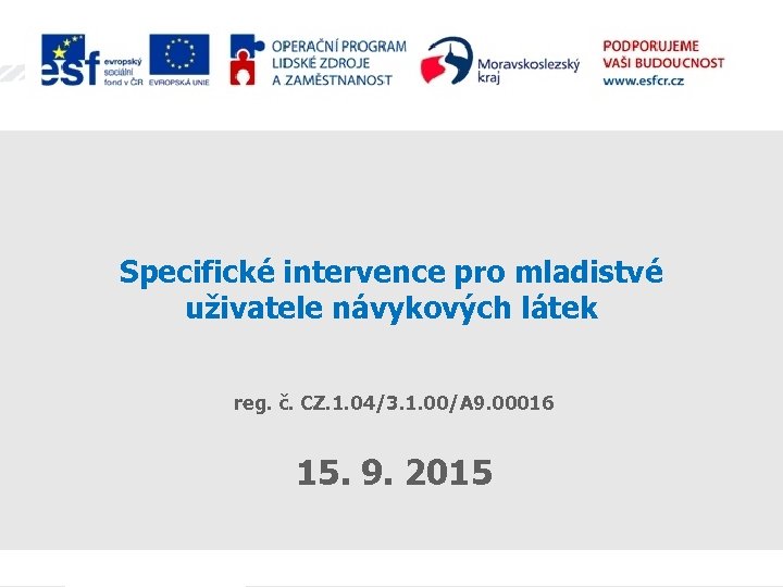 Specifické intervence pro mladistvé uživatele návykových látek reg. č. CZ. 1. 04/3. 1. 00/A