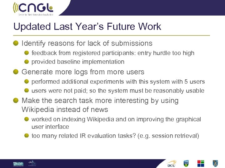 Updated Last Year’s Future Work Identify reasons for lack of submissions feedback from registered