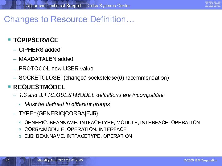 Advanced Technical Support – Dallas Systems Center Changes to Resource Definition… § TCPIPSERVICE –