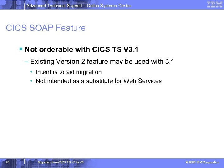 Advanced Technical Support – Dallas Systems Center CICS SOAP Feature § Not orderable with