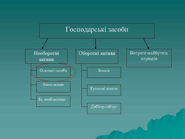 Господарські засоби Необоротні активи Основні засоби Немат. активи Оборотні активи Запаси Грошові кошти Ін.