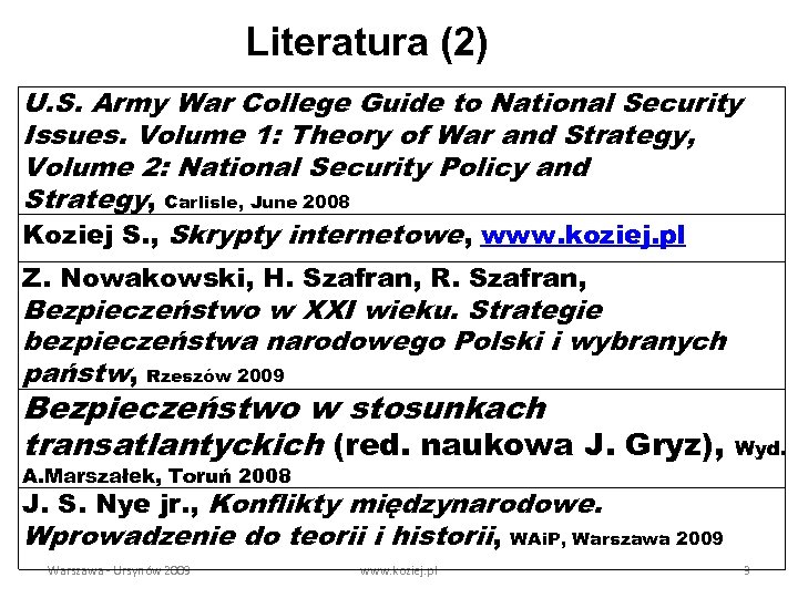 Literatura (2) U. S. Army War College Guide to National Security Issues. Volume 1: