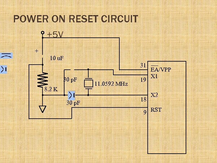 POWER ON RESET CIRCUIT +5 V + 10 u. F 31 30 p. F