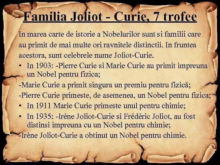 Familia Joliot - Curie, 7 trofee In marea carte de istorie a Nobelurilor sunt