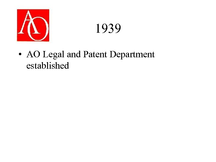 1939 • AO Legal and Patent Department established 