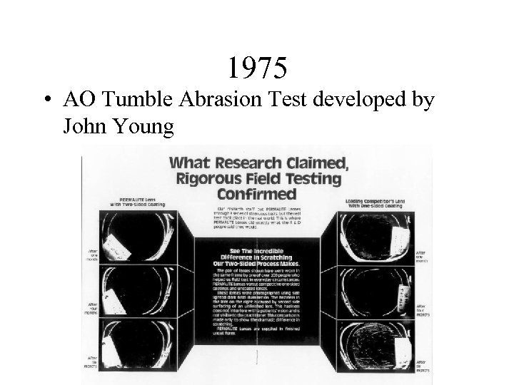 1975 • AO Tumble Abrasion Test developed by John Young 