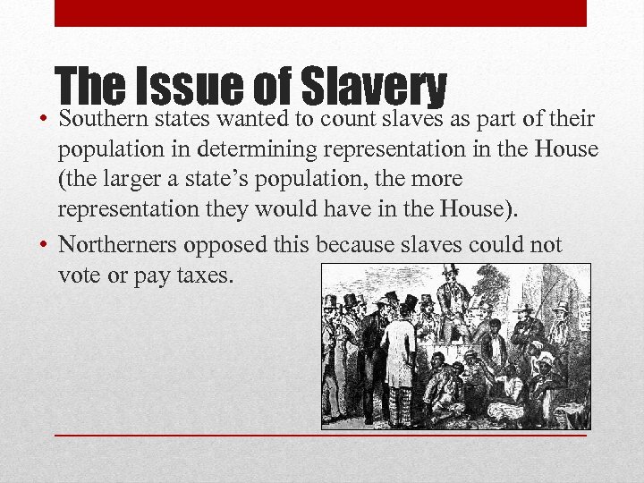 The Issue of to count slaves as part of their Slavery • Southern states
