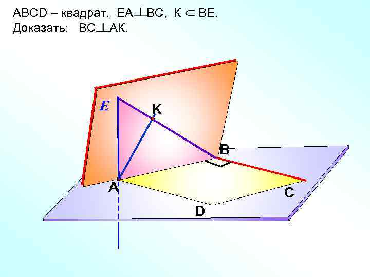АВСD – квадрат, ЕА Доказать: ВС АК. Е ВС, К ВЕ. K В А