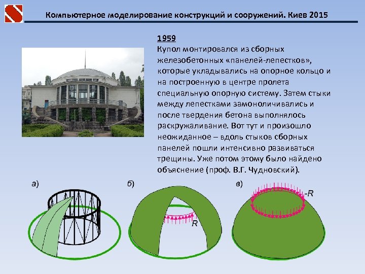 Компьютерное моделирование конструкций и сооружений. Киев 2015 1959 Купол монтировался из сборных железобетонных «панелей-лепестков»