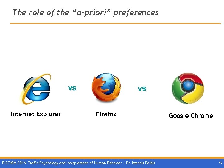 The role of the “a-priori” preferences vs Internet Explorer vs Firefox ECOMM 2015: Traffic