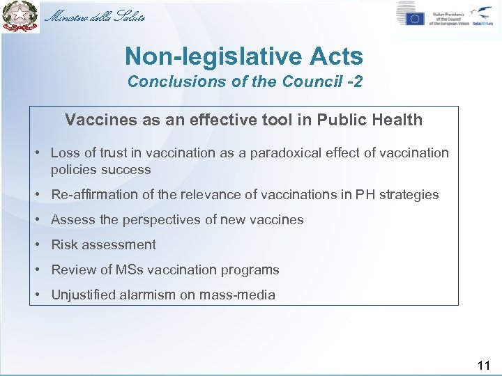 Ministero della Salute Non-legislative Acts Conclusions of the Council -2 Vaccines as an effective