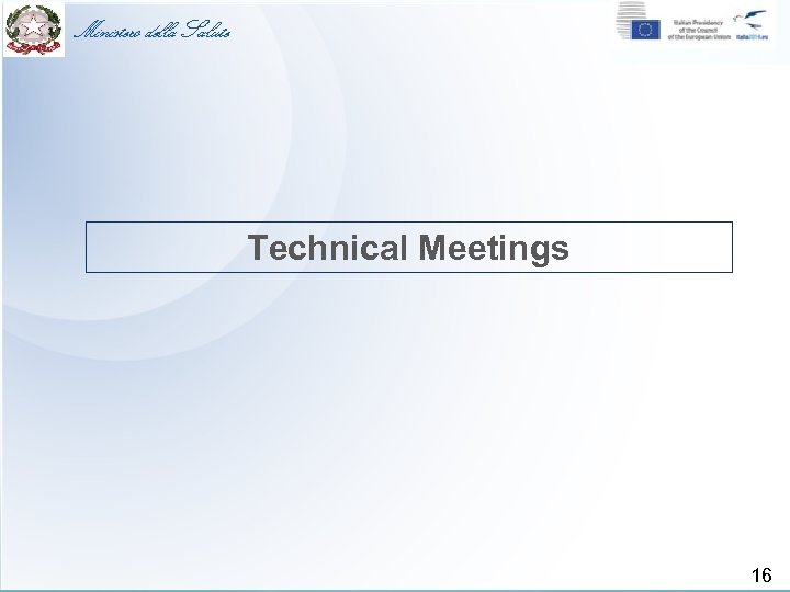 Ministero della Salute Technical Meetings 16 16 
