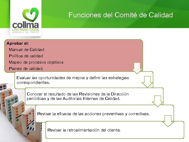 Funciones del Comité de Calidad Aprobar el: Manual de Calidad Política de calidad Mapeo