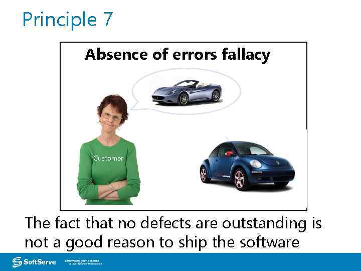 Principle 7 Absence of errors fallacy Customer The fact that no defects are outstanding