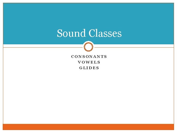 Sound Classes CONSONANTS VOWELS GLIDES 