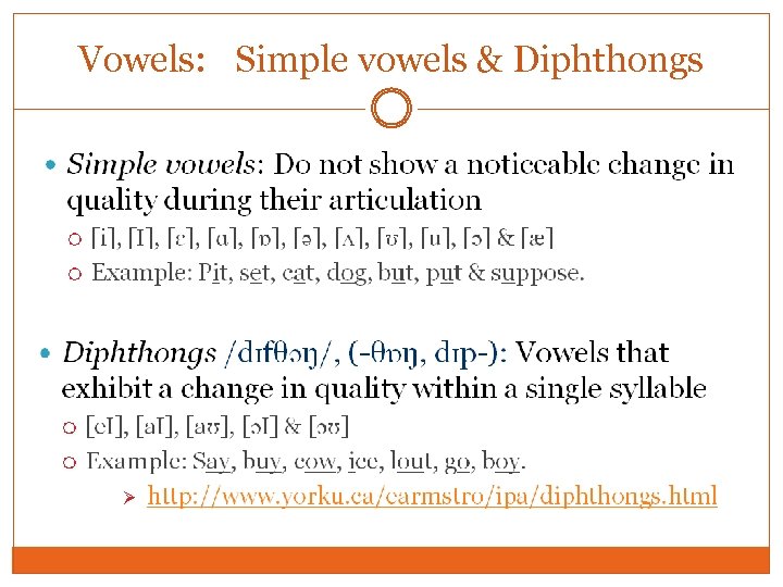 Vowels: Simple vowels & Diphthongs 