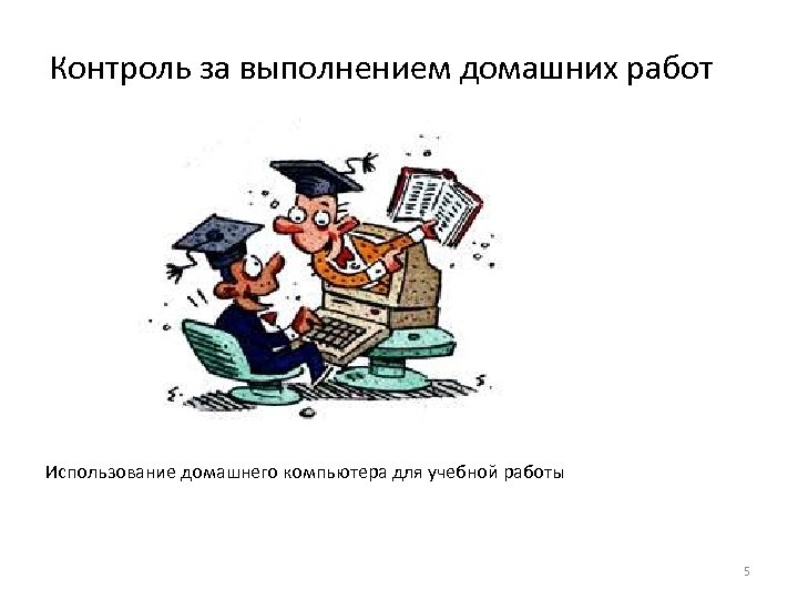 Контроль за выполнением домашних работ Использование домашнего компьютера для учебной работы 5 