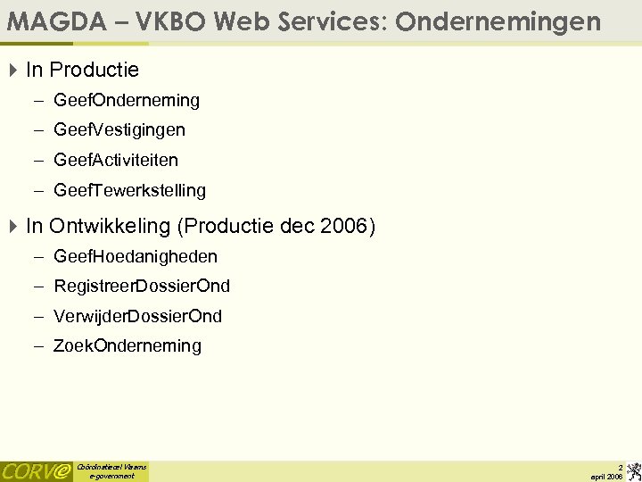 MAGDA – VKBO Web Services: Ondernemingen 4 In Productie – Geef. Onderneming – Geef.