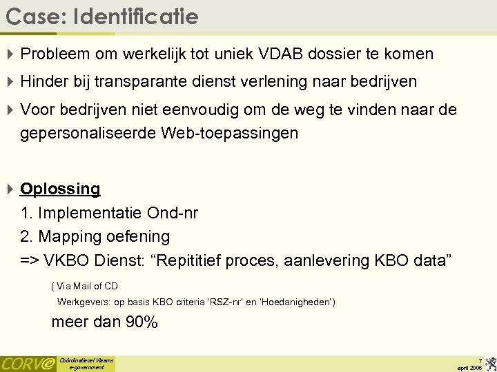 Case: Identificatie 4 Probleem om werkelijk tot uniek VDAB dossier te komen 4 Hinder