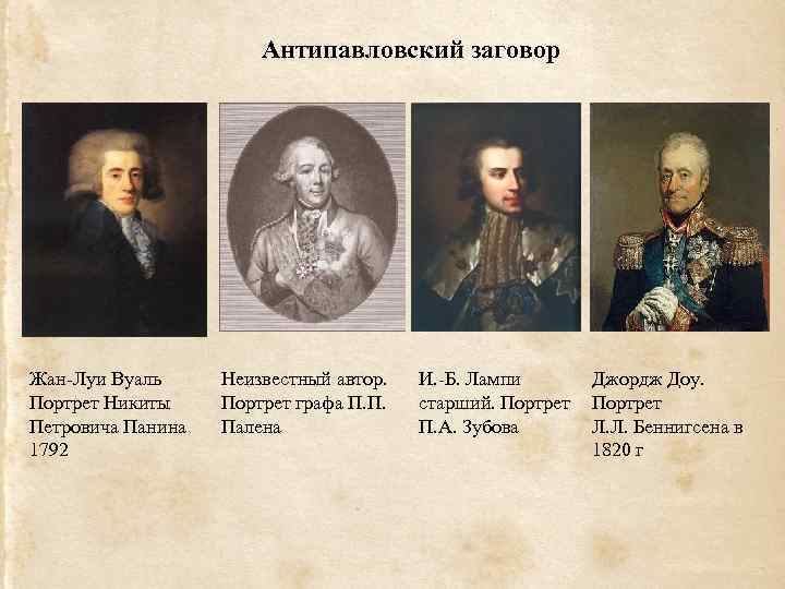 Антипавловский заговор Жан-Луи Вуаль Портрет Никиты Петровича Панина 1792 Неизвестный автор. Портрет графа П.