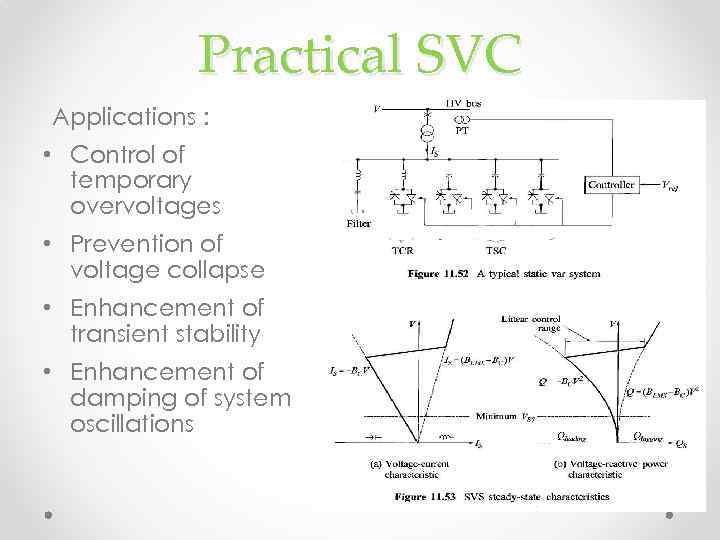Practical SVC Applications : • Control of temporary overvoltages • Prevention of voltage collapse