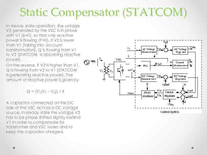 Static Compensator (STATCOM) In steady state operation, the voltage V 2 generated by the