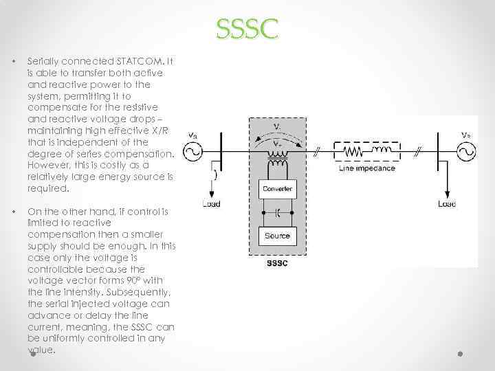 SSSC • Serially connected STATCOM. It is able to transfer both active and reactive
