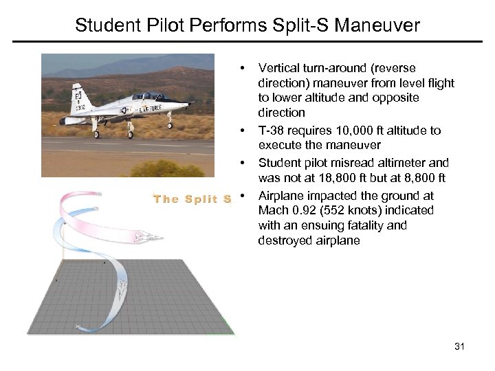 Student Pilot Performs Split-S Maneuver • • Vertical turn-around (reverse direction) maneuver from level