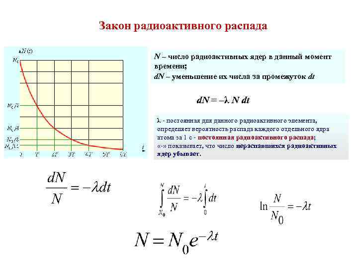 Закон радиоактивного распада N – число радиоактивных ядер в данный момент времени; d. N