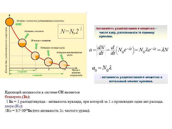 Активность радиоактивного вещества – число ядер, распавшихся за единицу времени. - активность радиоактивного вещества