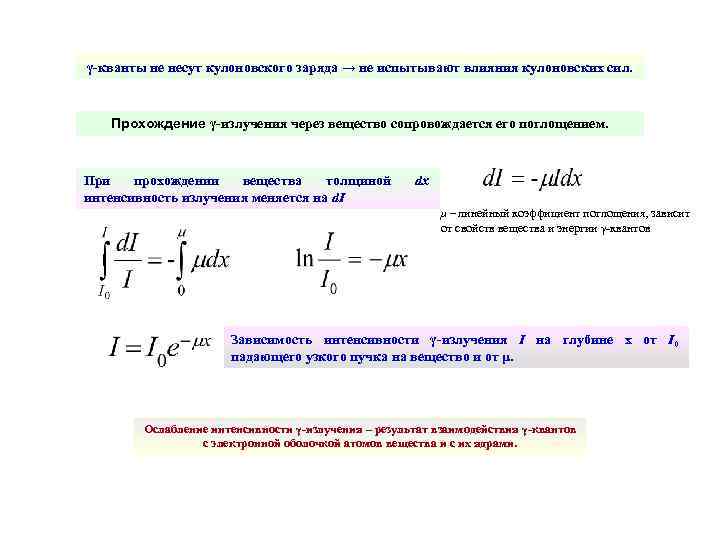 γ-кванты не несут кулоновского заряда → не испытывают влияния кулоновских сил. Прохождение γ-излучения через