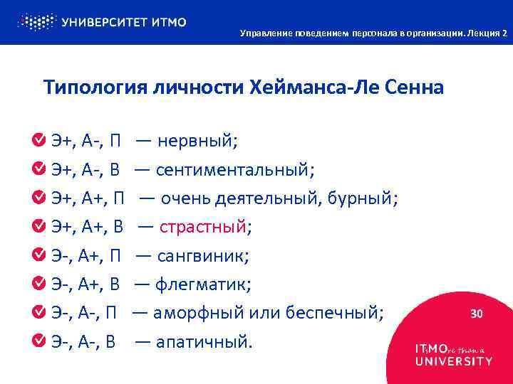 Управление поведением персонала в организации. Лекция 2 Типология личности Хейманса-Ле Сенна Э+, А-, П