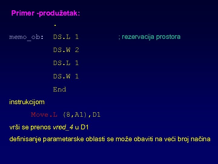 Primer -produžetak: . memo_ob: DS. L 1 ; rezervacija prostora DS. W 2 DS.