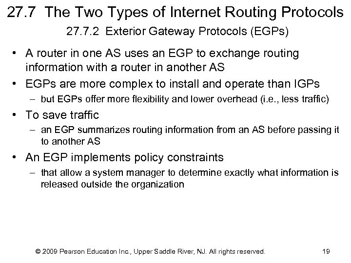 27. 7 The Two Types of Internet Routing Protocols 27. 7. 2 Exterior Gateway