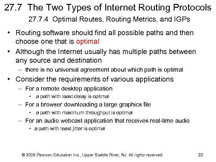 27. 7 The Two Types of Internet Routing Protocols 27. 7. 4 Optimal Routes,