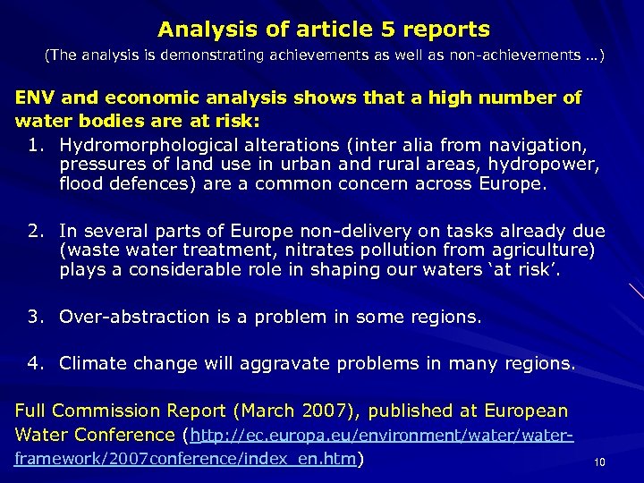Analysis of article 5 reports (The analysis is demonstrating achievements as well as non-achievements