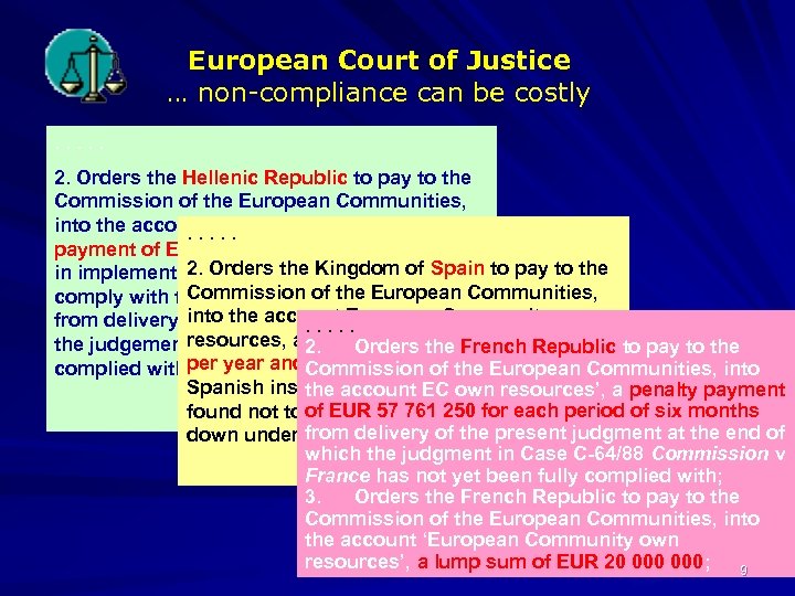 European Court of Justice … non-compliance can be costly. . . 2. Orders the