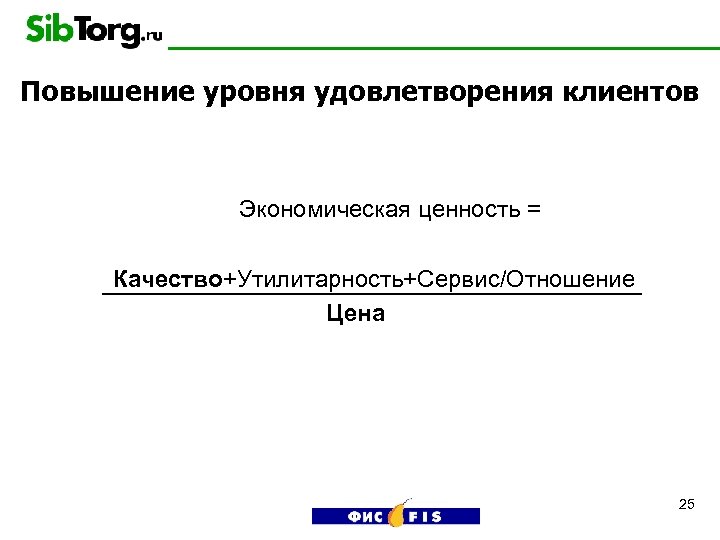 Повышение уровня удовлетворения клиентов Экономическая ценность = Качество+Утилитарность+Сервис/Отношение Цена 25 